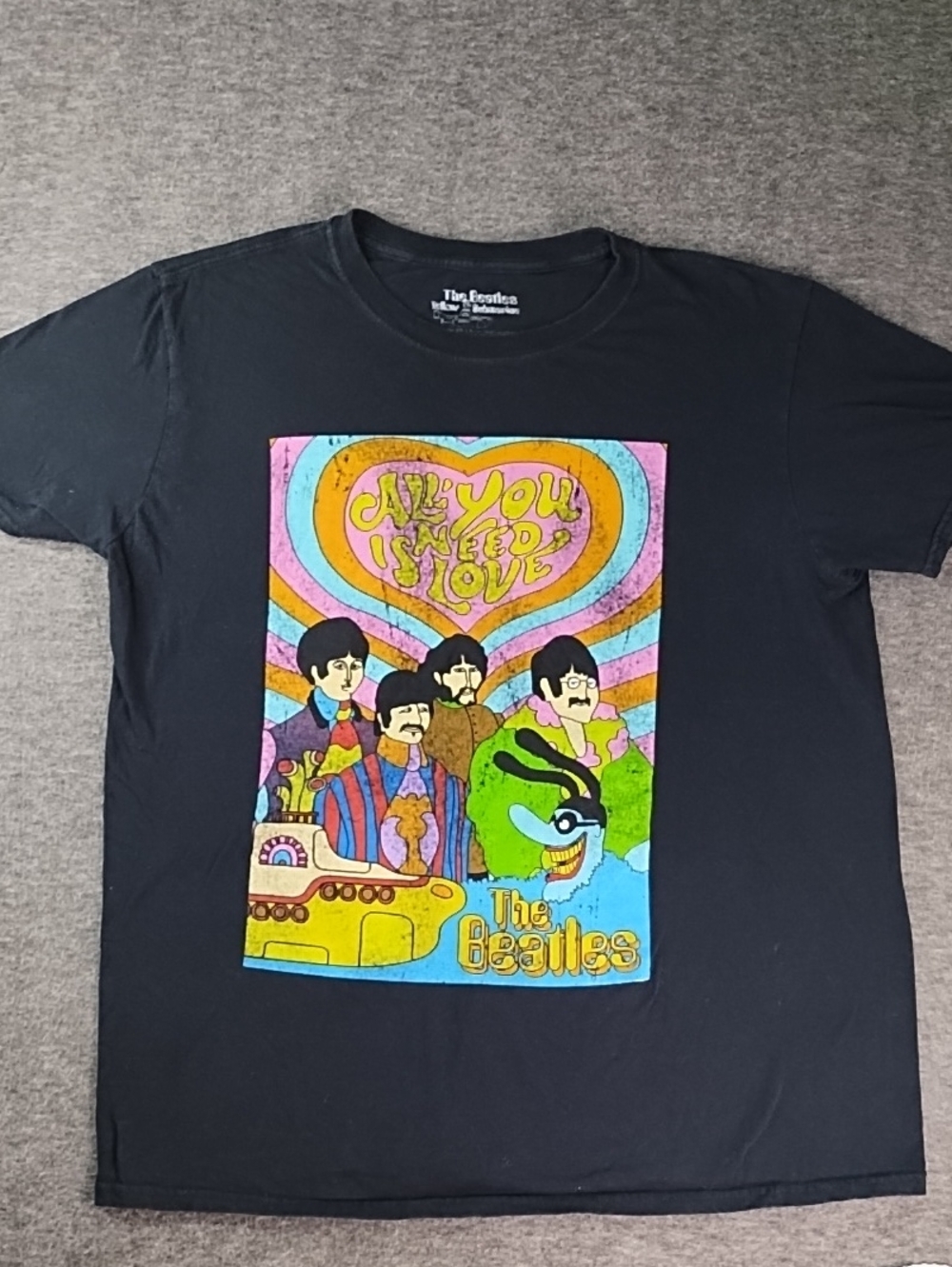 The Beatles Black Short Sleeve Tee with Psychedelic Multi-Color Graphic